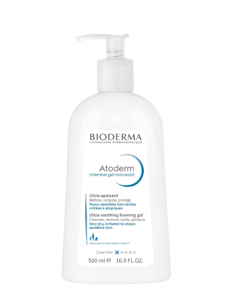 Bioderma Atoderm Intensive Foaming Gel ultra-soothing & unfragranced body wash for very dry skin, and itchy skin prone to eczema 500Ml